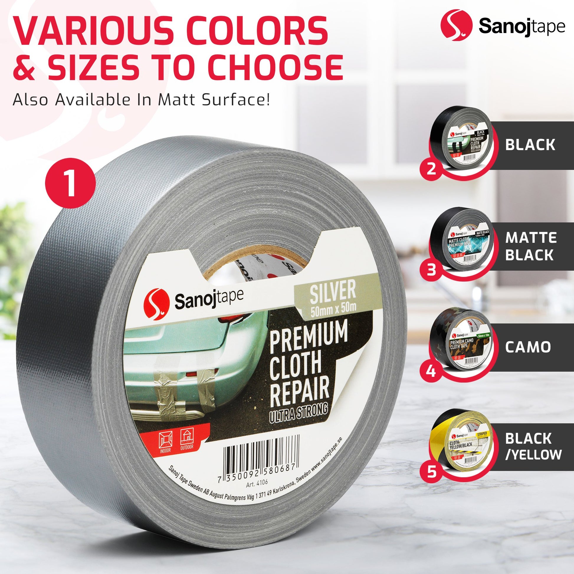 Silvertejp Extra Stark Premium Vävtejp 50mm - Sanojtape SE