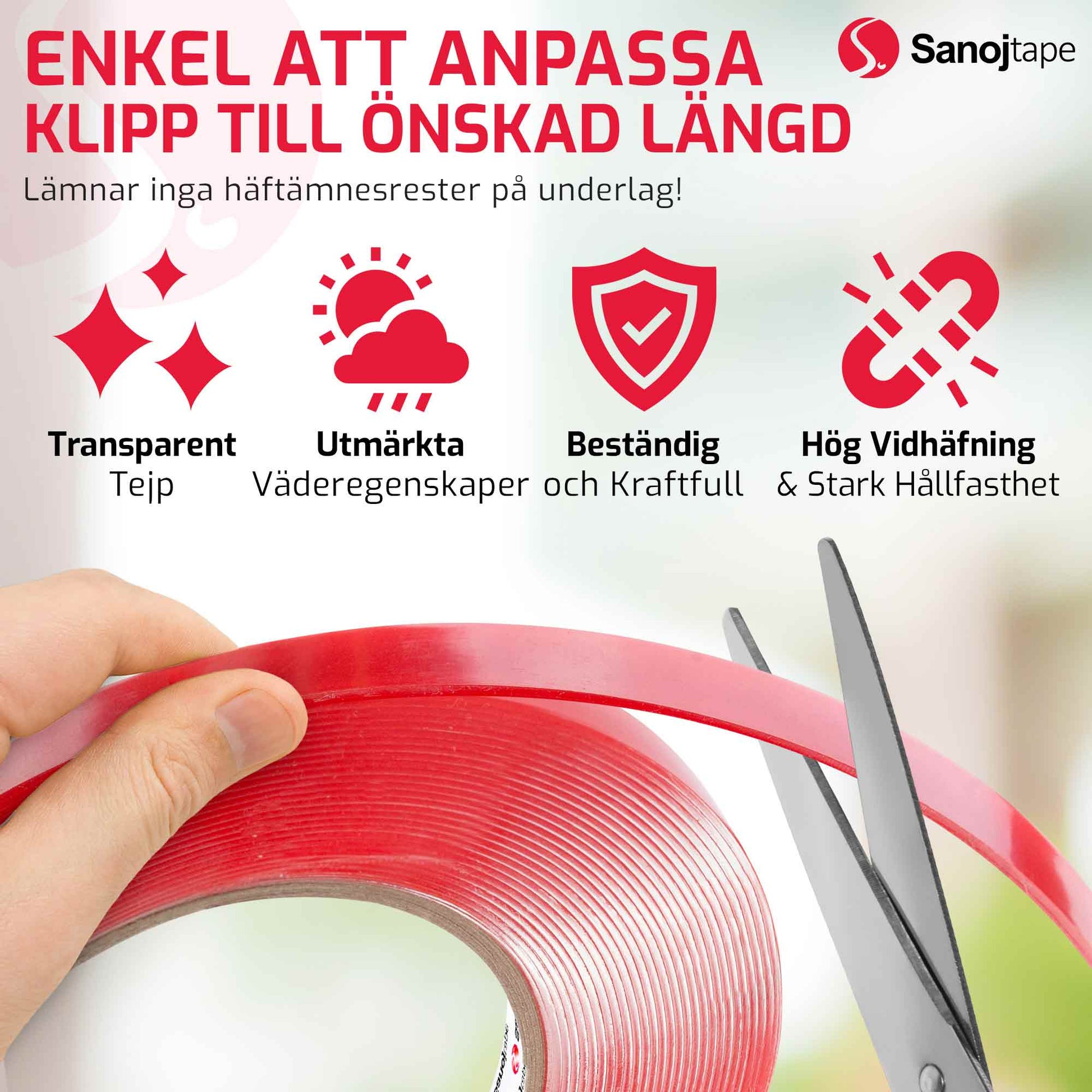 Stark Dubbelhäftande Transparent Akrylfoamtejp - Extremt stark - Sanojtape