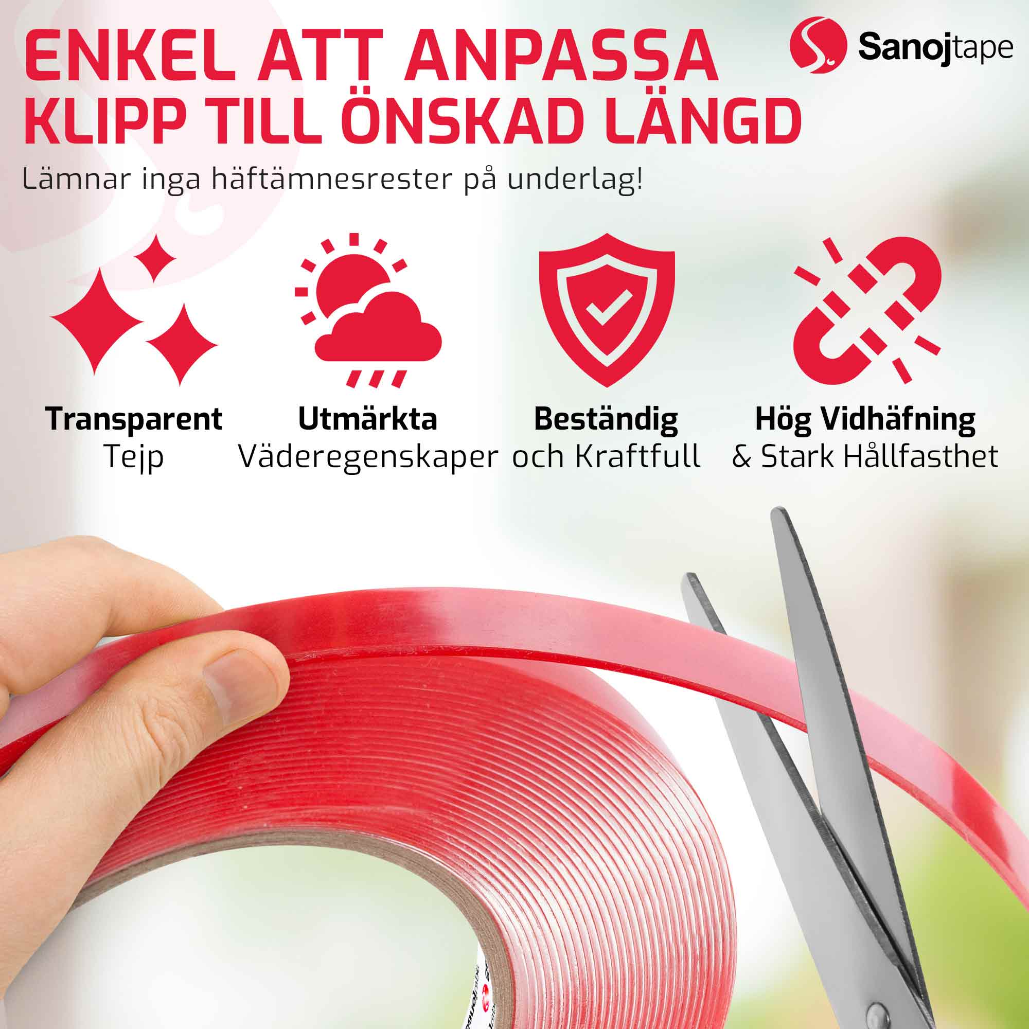 Stark Dubbelhäftande Transparent Akrylfoamtejp - Extremt stark - Sanojtape