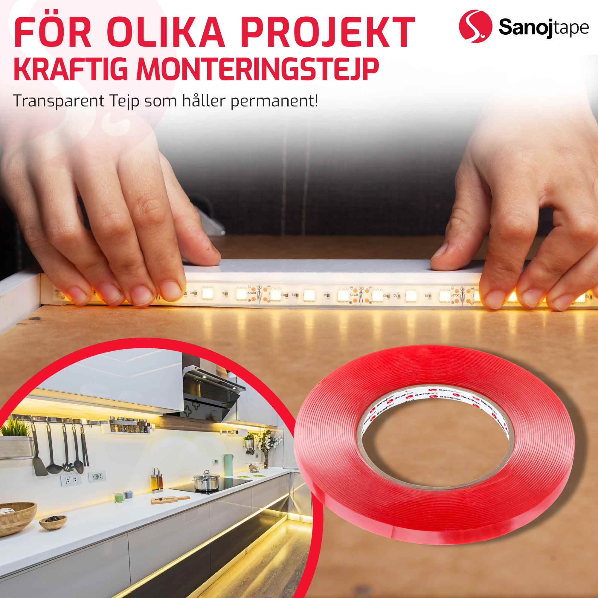 Stark Dubbelhäftande Transparent Akrylfoamtejp - Extremt stark - Sanojtape