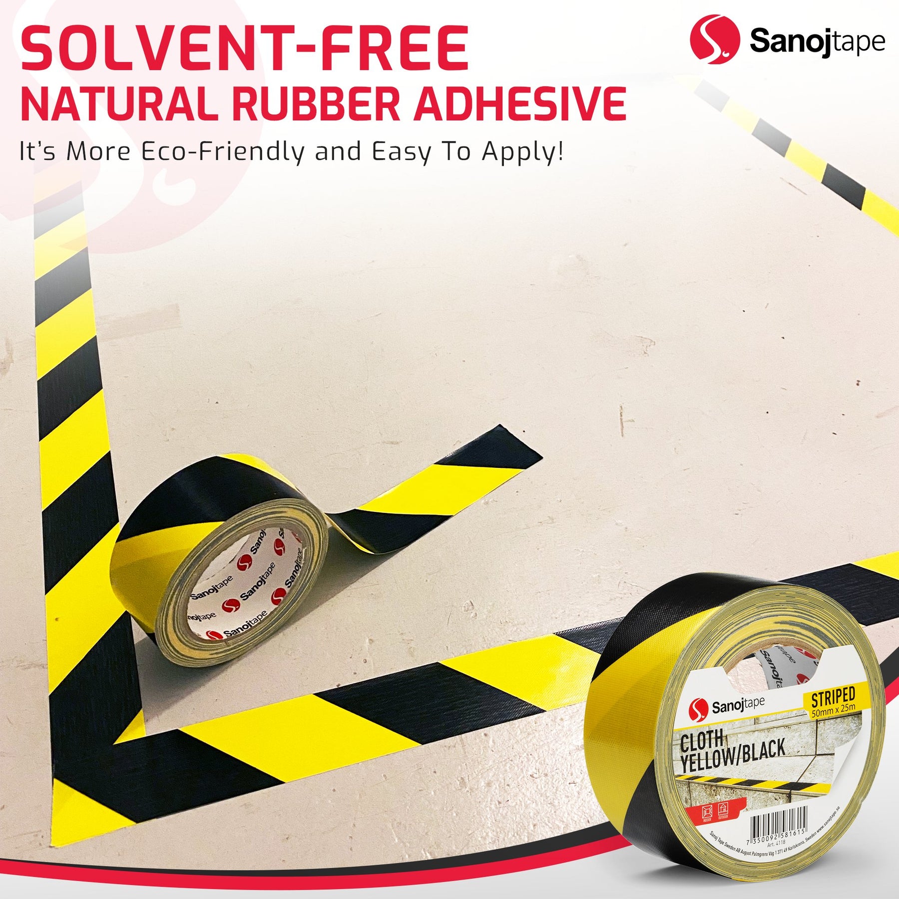 Varningstejp & Markeringstejp 50mm x 25m Gul/Svart Vävtejp – Sanojtape
