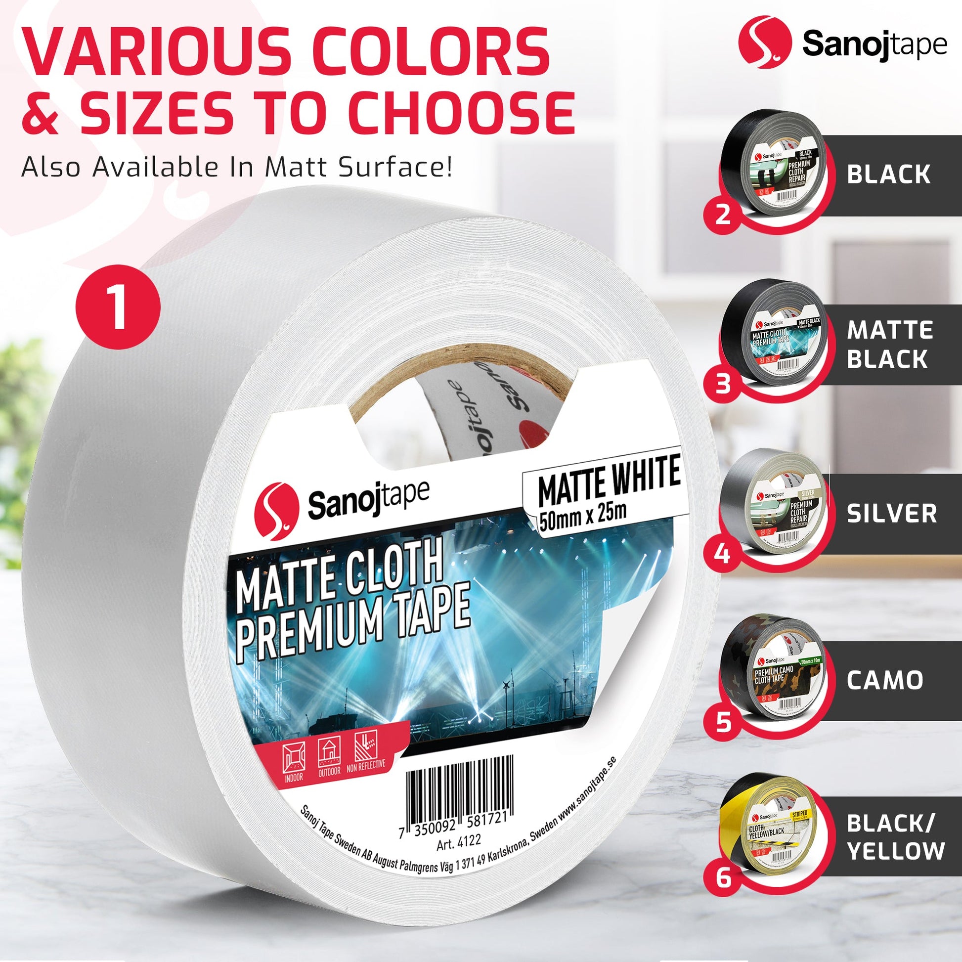 Vit Matt Vävtejp "Silvertejp" 50mm - Sanojtape SE